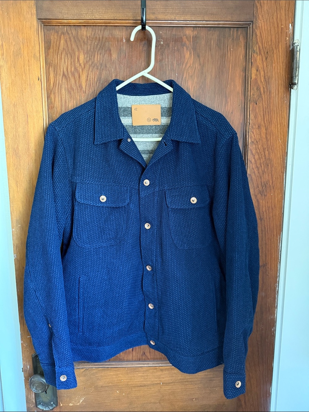 Taylor Stitch Blanket Lined Long Haul Jacket - Indigo Sashiko, Size 42